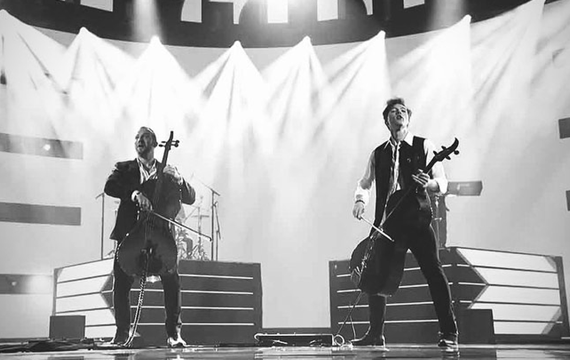 Black and white picture of the Liakhovetski brothers playing Cello