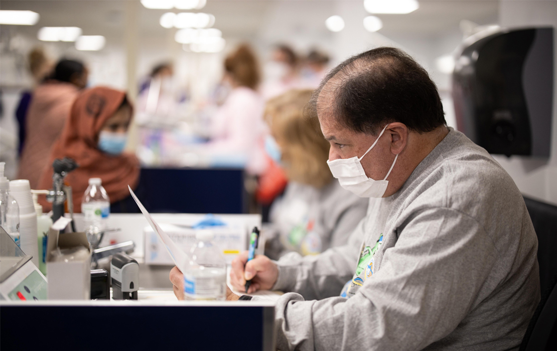 Check-in: Robert Shapiro, D.D.S., works at the event’s triage center.